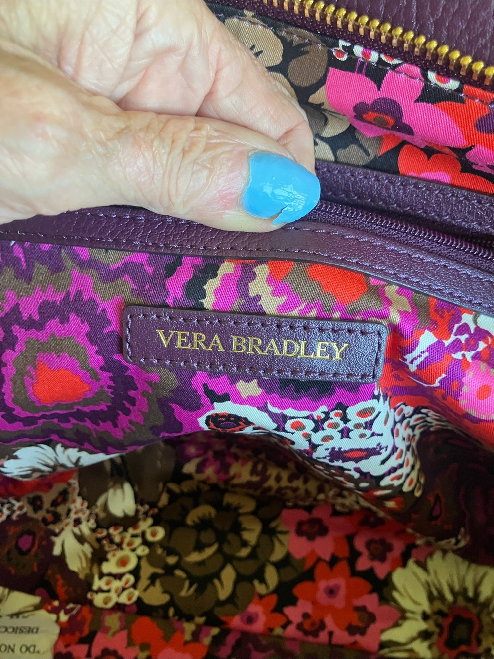 Vera Bradley Quilted Leather Stella Satchel in Aubergine, eggplant gold hardware - Picture 10 of 14